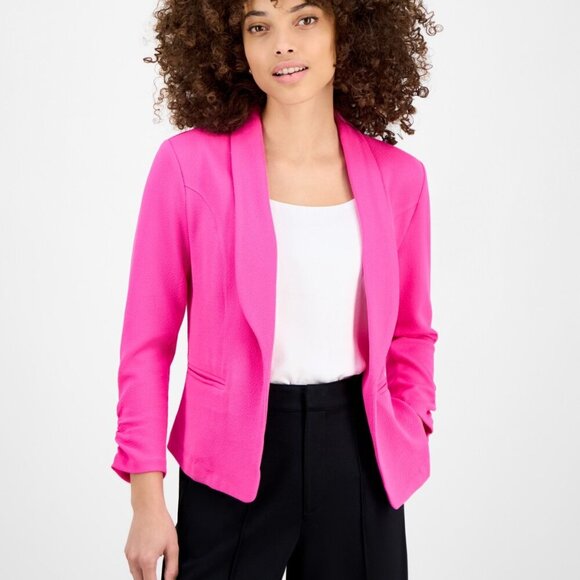 Bar III Petite 3/4‑Ruched Cuff Sleeve Shawl‑Collar Blazer NWT MP - Picture 2 of 4